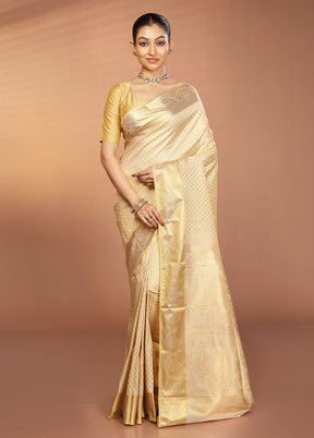 Cream Kanjivaram Silk Saree With Blouse Piece