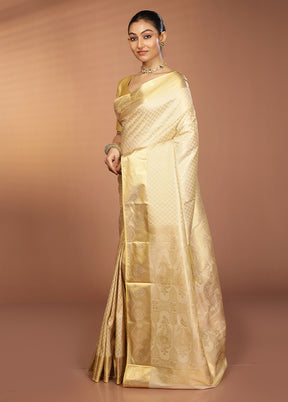 Cream Kanjivaram Silk Saree With Blouse Piece