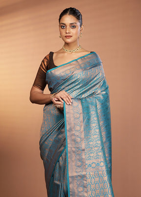 Blue Kanjivaram Silk Saree With Blouse Piece