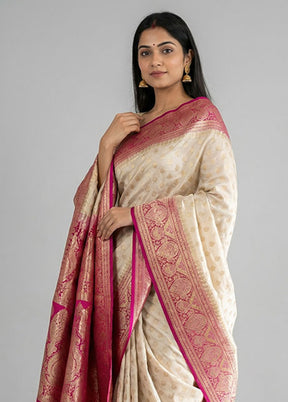 Cream Banarasi Silk Saree With Blouse Piece