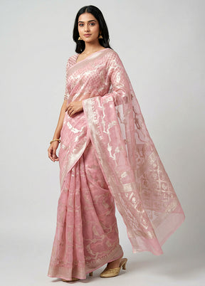 Pink Organza Saree With Blouse Piece