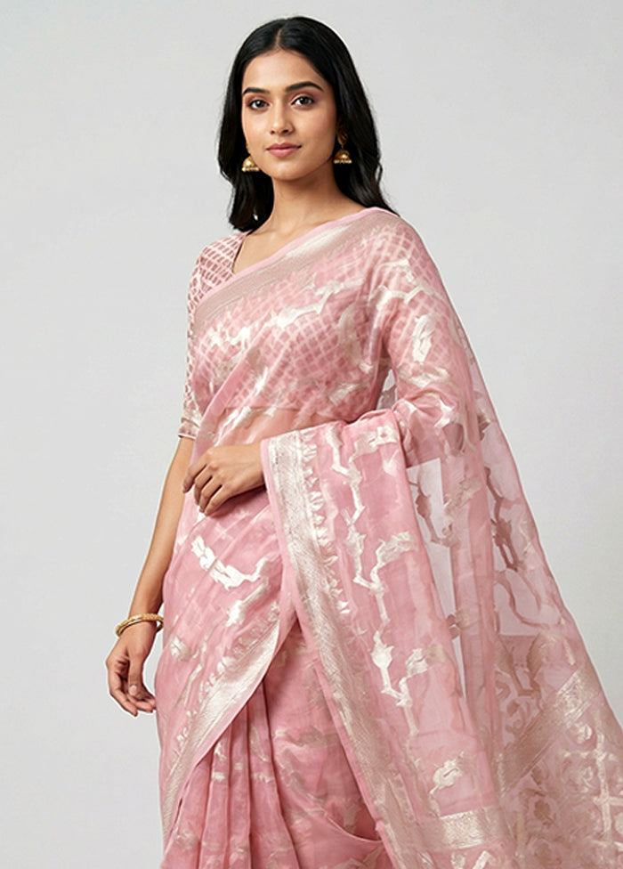 Pink Organza Saree With Blouse Piece