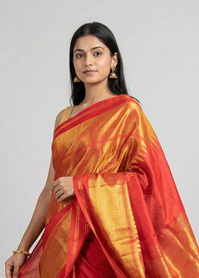 Red Handloom Kanchipuram Pure Silk Saree With Blouse Piece