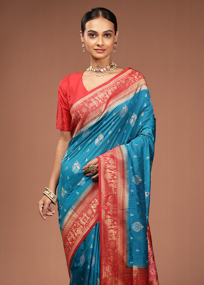 Green Dupion Silk Saree With Blouse Piece