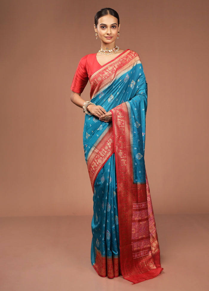 Green Dupion Silk Saree With Blouse Piece