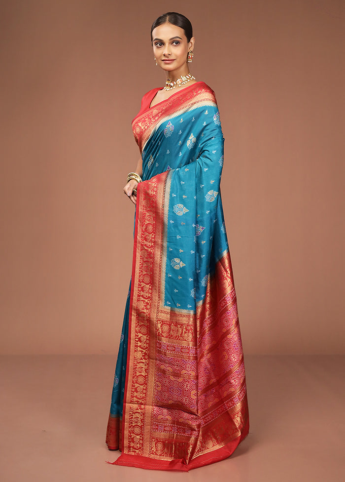 Green Dupion Silk Saree With Blouse Piece