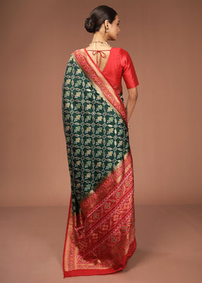 Green Dupion Silk Saree With Blouse Piece