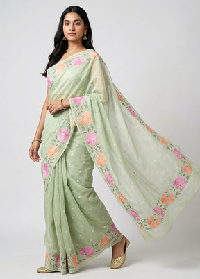 Green Organza Saree With Blouse Piece