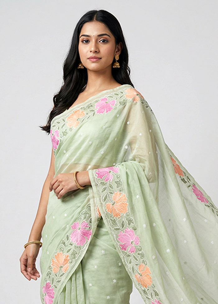 Green Organza Saree With Blouse Piece
