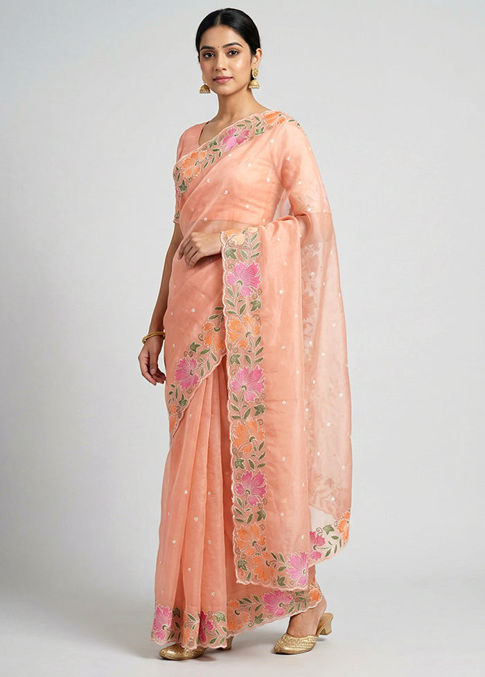 Pink Organza Saree With Blouse Piece