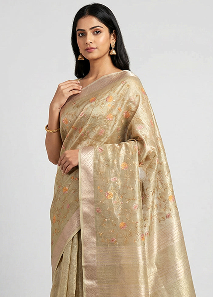 Green Tissue Silk Saree With Blouse Piece