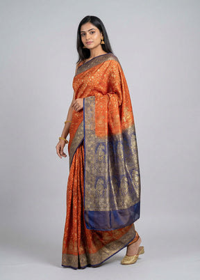 Maroon Handloom Jamewar Pure Silk Saree With Blouse Piece