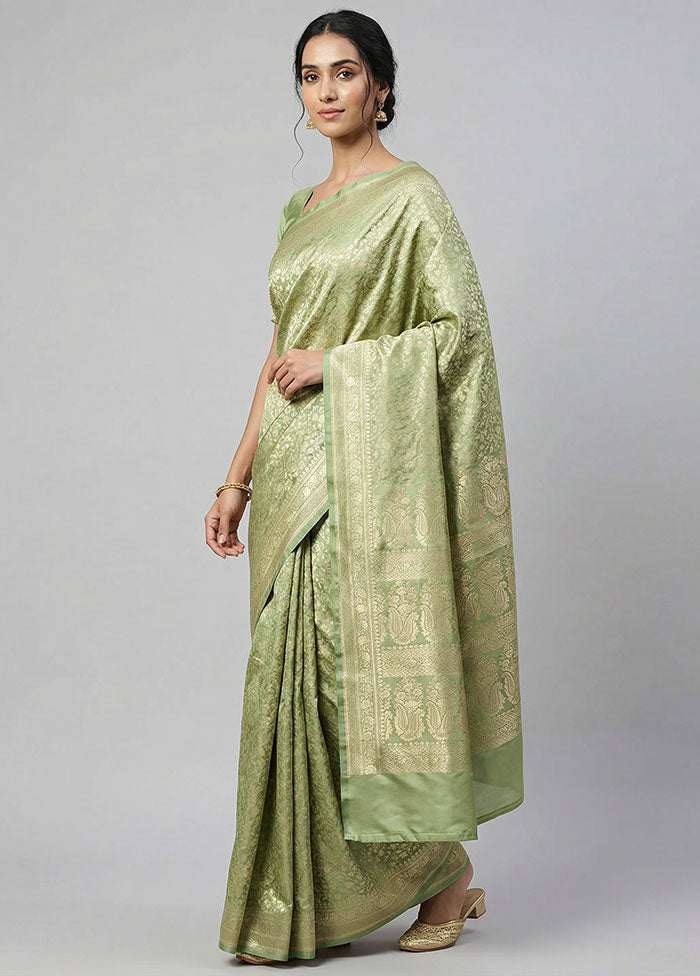 Green Handloom Jamewar Pure Silk Saree With Blouse Piece