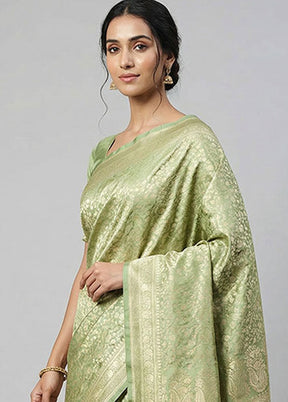 Green Handloom Jamewar Pure Silk Saree With Blouse Piece