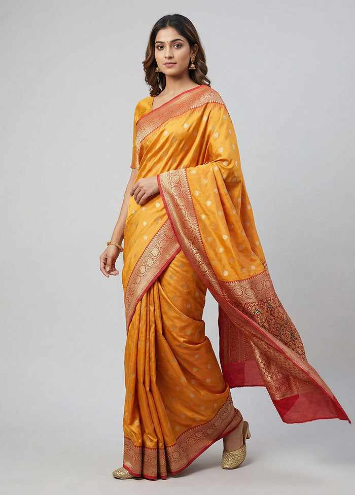 Yellow Handloom Katan Pure Silk Saree With Blouse Piece