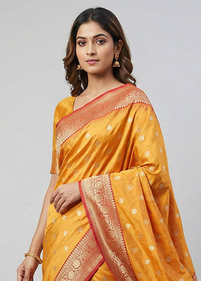 Yellow Handloom Katan Pure Silk Saree With Blouse Piece
