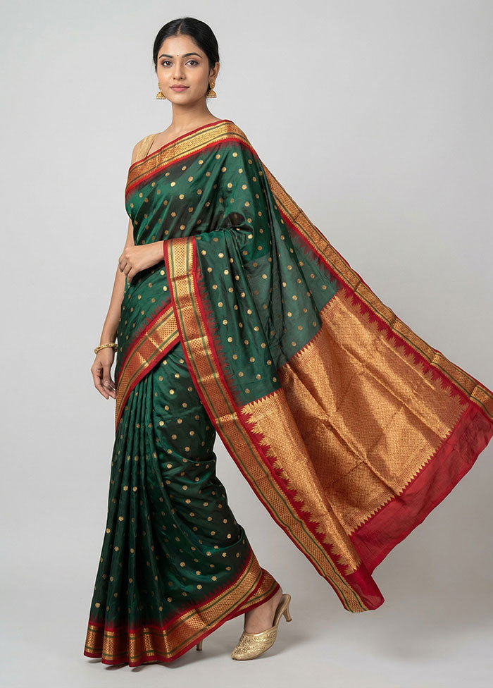 Green Handloom Kanchipuram Pure Silk Saree With Blouse Piece