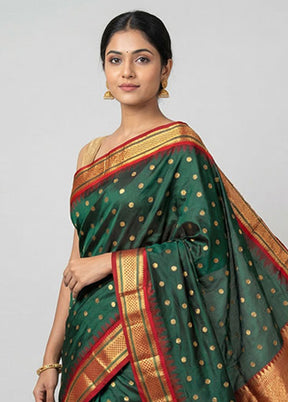Green Handloom Kanchipuram Pure Silk Saree With Blouse Piece