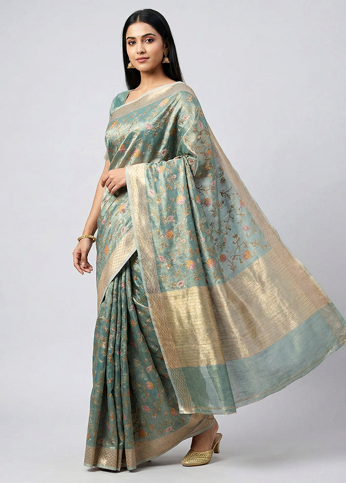 Blue Tissue Silk Saree With Blouse Piece