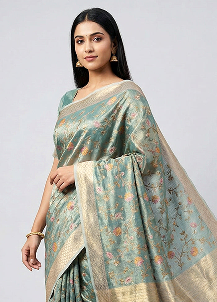 Blue Tissue Silk Saree With Blouse Piece