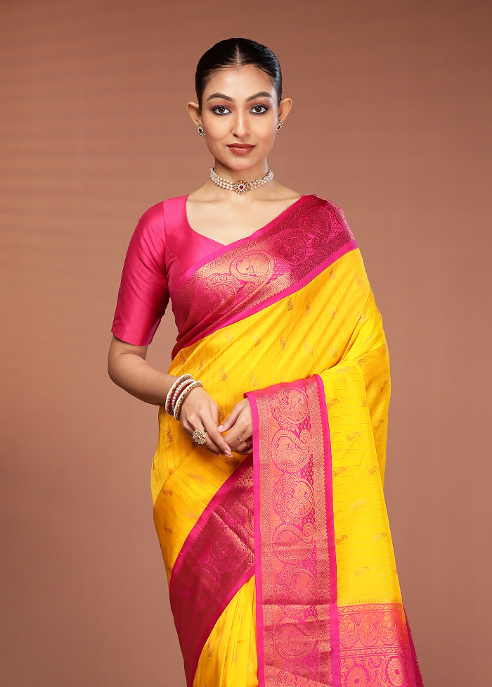 Yellow Kanjivaram Silk Saree With Blouse Piece