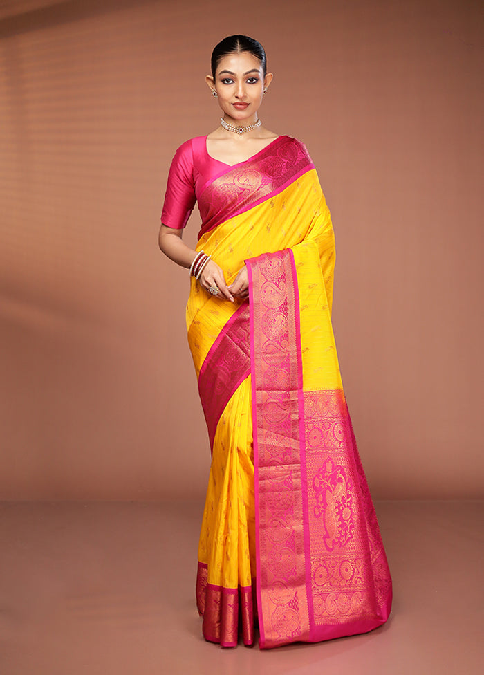 Yellow Kanjivaram Silk Saree With Blouse Piece