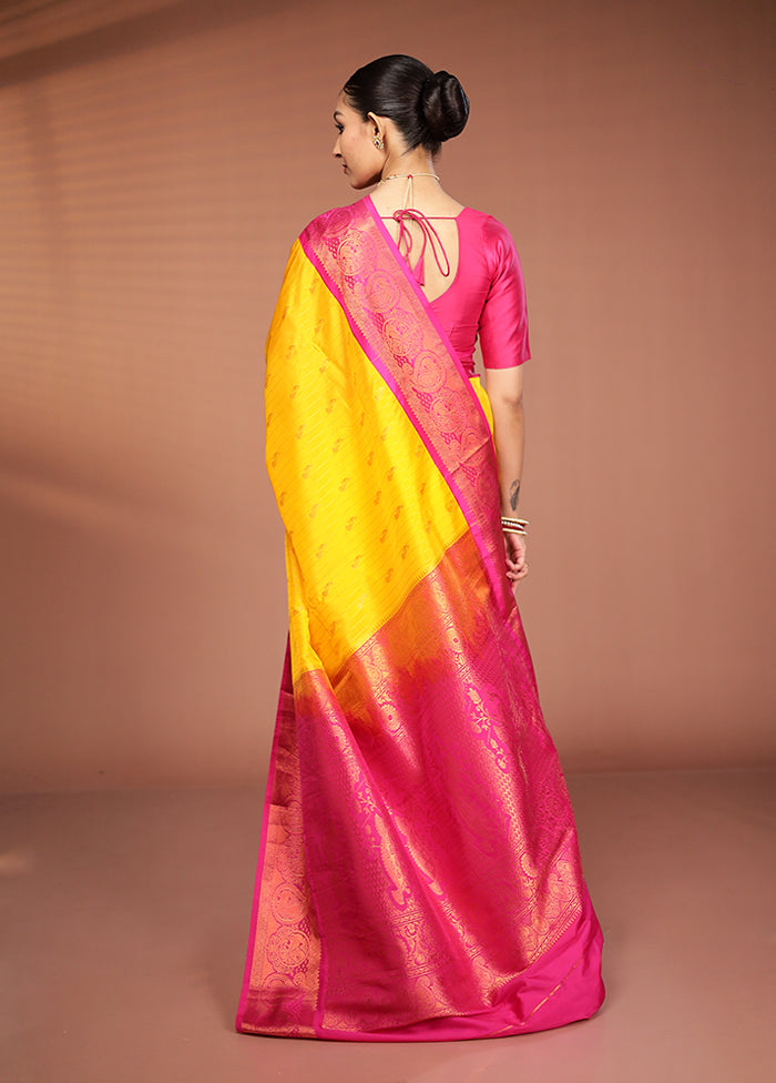 Yellow Kanjivaram Silk Saree With Blouse Piece