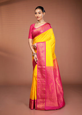 Yellow Kanjivaram Silk Saree With Blouse Piece