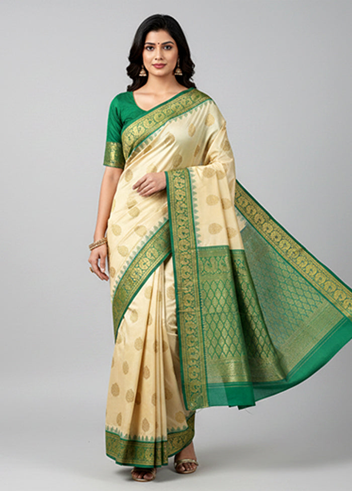 White Kanjivaram Silk Saree With Blouse Piece