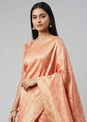 Pink Jamewar Silk Saree With Blouse Piece