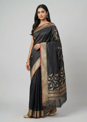 Black Handloom Katan Pure Silk Saree With Blouse Piece
