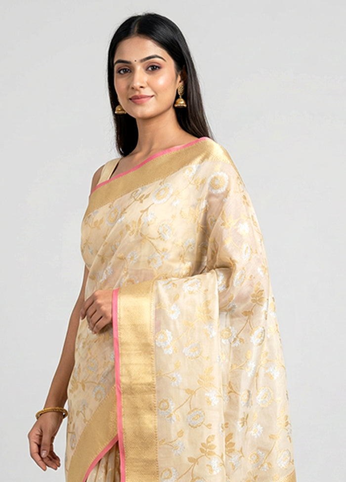 Cream Organza Saree With Blouse Piece