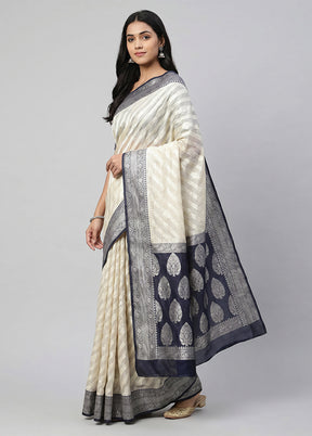 Cream Organza Saree With Blouse Piece