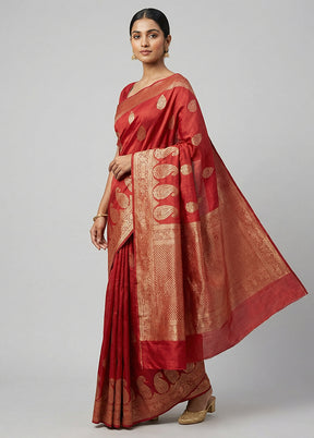 Maroon Dupion Silk Saree With Blouse Piece
