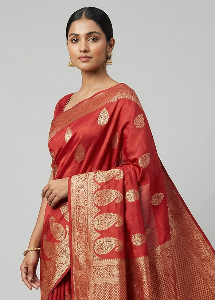 Maroon Dupion Silk Saree With Blouse Piece