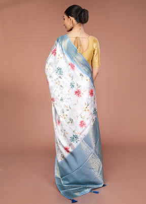 White Dupion Silk Saree With Blouse Piece