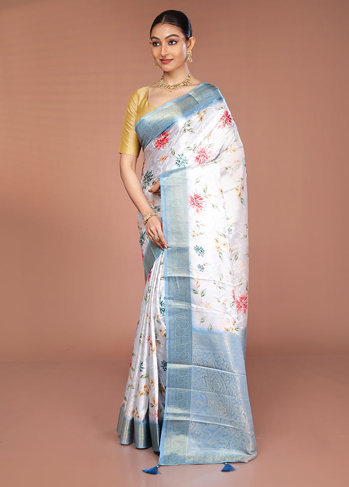 White Dupion Silk Saree With Blouse Piece