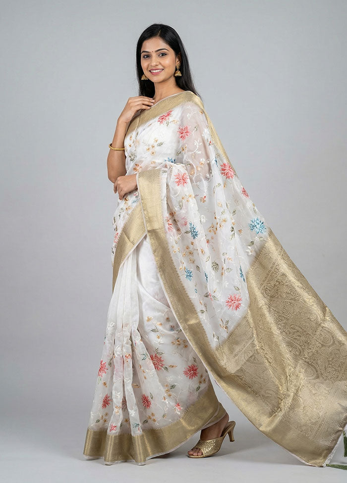 Cream Dupion Silk Saree With Blouse Piece