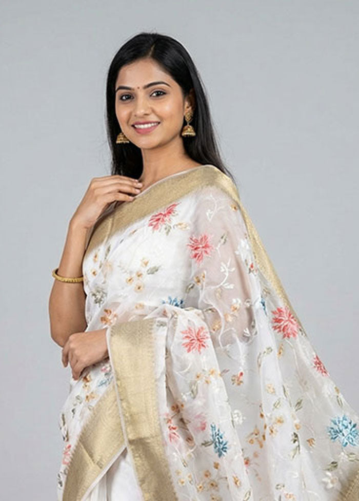 Cream Dupion Silk Saree With Blouse Piece