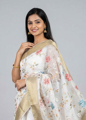 Cream Dupion Silk Saree With Blouse Piece