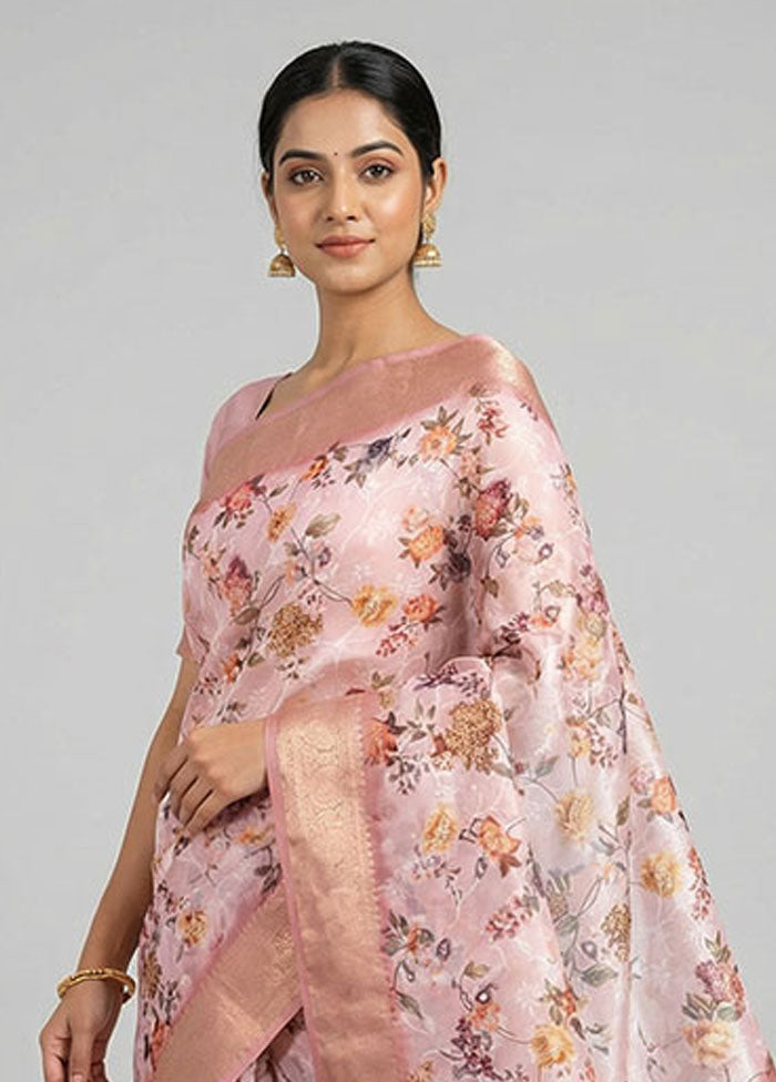 Pink Dupion Silk Saree With Blouse Piece