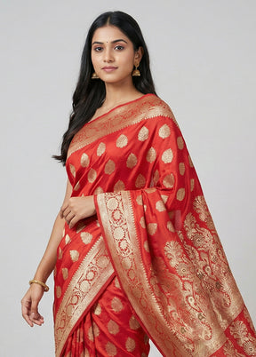 Maroon Handloom Banarasi Pure Silk Saree With Blouse Piece