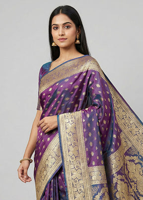 Blue Handloom Banarasi Pure Silk Saree With Blouse Piece