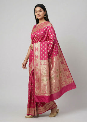Pink Handloom Banarasi Pure Silk Saree With Blouse Piece