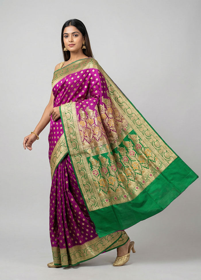 Pink Handloom Banarasi Pure Silk Saree With Blouse Piece