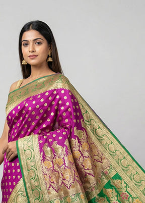 Pink Handloom Banarasi Pure Silk Saree With Blouse Piece