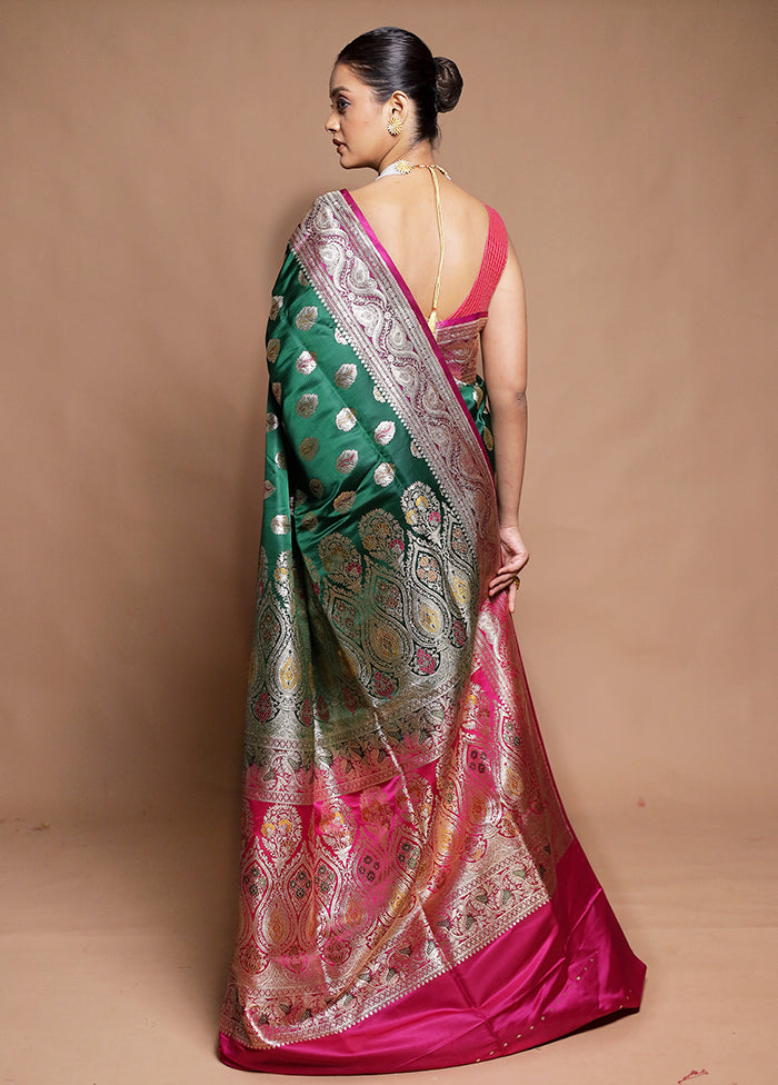 Green Handloom Banarasi Pure Silk Saree With Blouse Piece