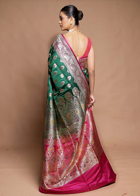 Green Handloom Banarasi Pure Silk Saree With Blouse Piece