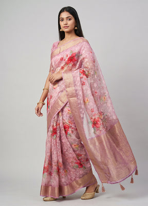 Pink Dupion Silk Saree With Blouse Piece