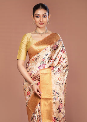 Cream Dupion Silk Saree With Blouse Piece